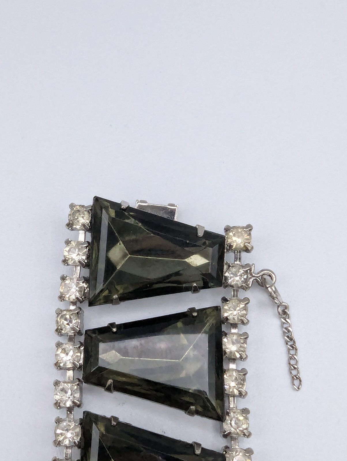 Vintage Wide Smoke Glass Clear Rhinestone Bracelet Repair Repurpose Only