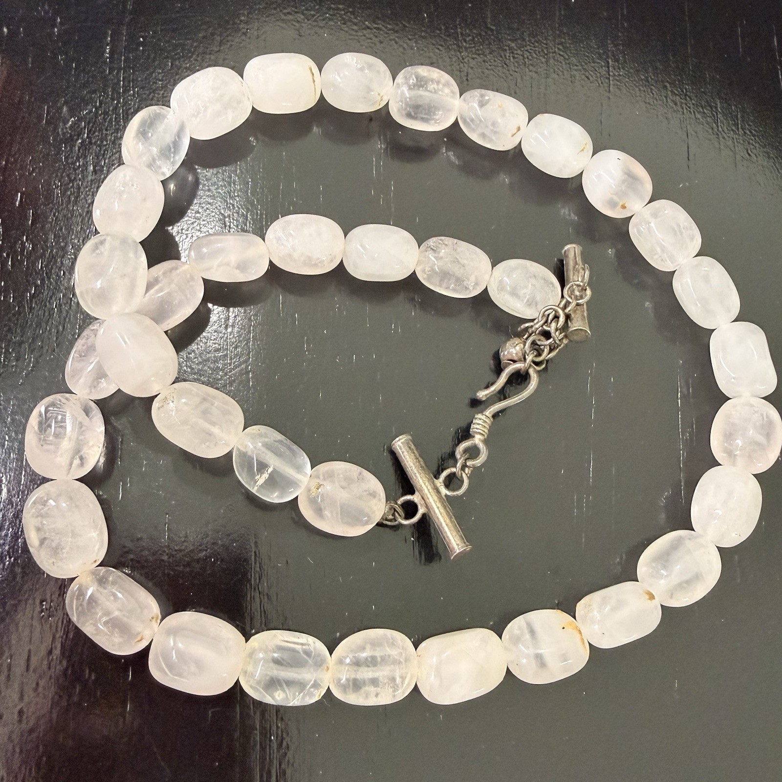 Vintage White Quartz Graduated Bead Necklace Statement Strand Toggle Clasp