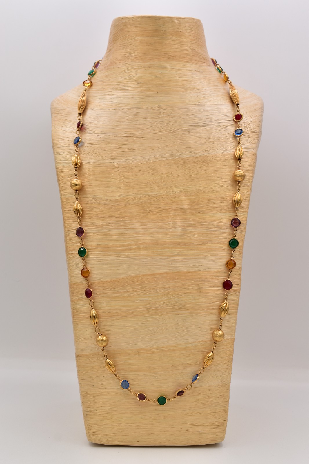 Vintage Austrian Crystal USA Necklace Gold Multicolor Open Bezel Station BinG