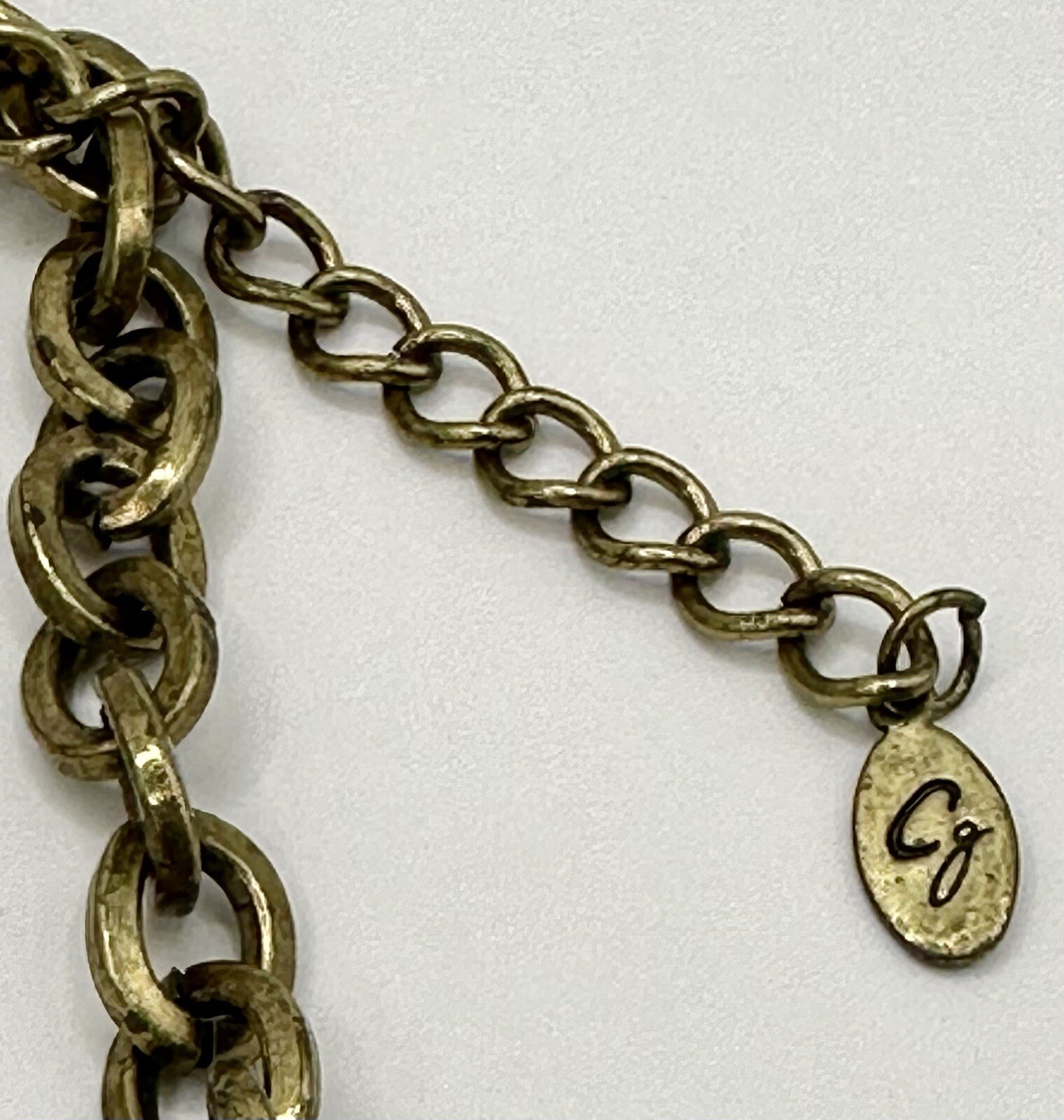 CG Antique Gold Tone Necklace With Brown Acrylic Beaded Pendant 20 Inches.