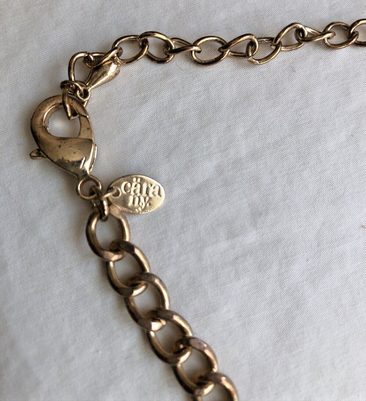 Cara NY Necklace 3 Three Strand Beaded 19.5 inches Length Signed Gold Tone Metal