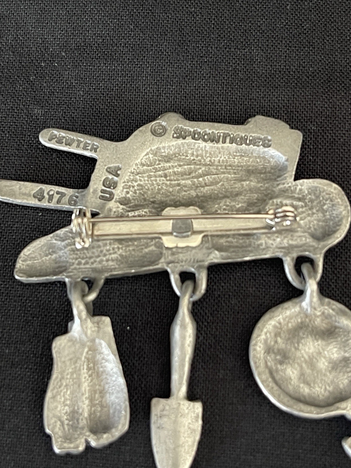 Spoontiques Pewter Garden Tools Brooch Shovel Hose Gloves Wheelbarrow Design