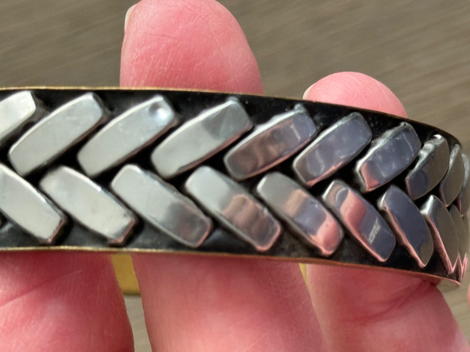 Vintage Bangle Metal Bracelet Black With Silver Tone Rockabilly