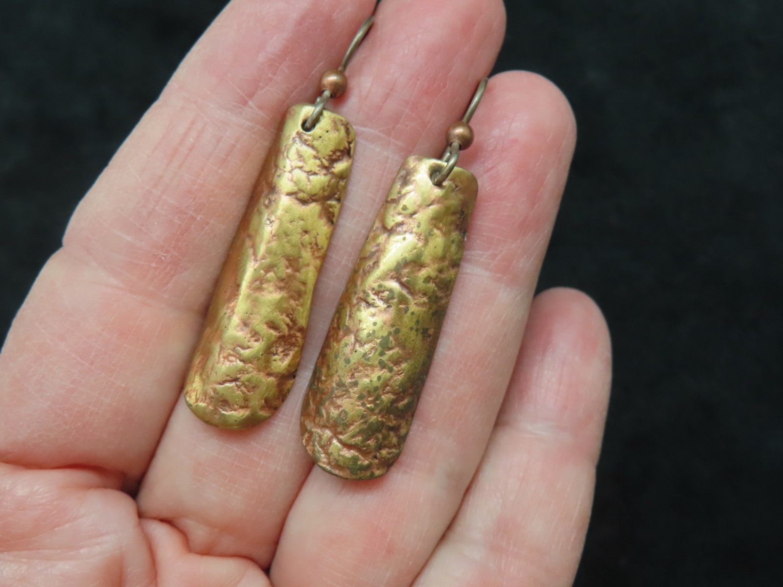 Vintage Bronze Tone Dangle Pierced Metal Earrings