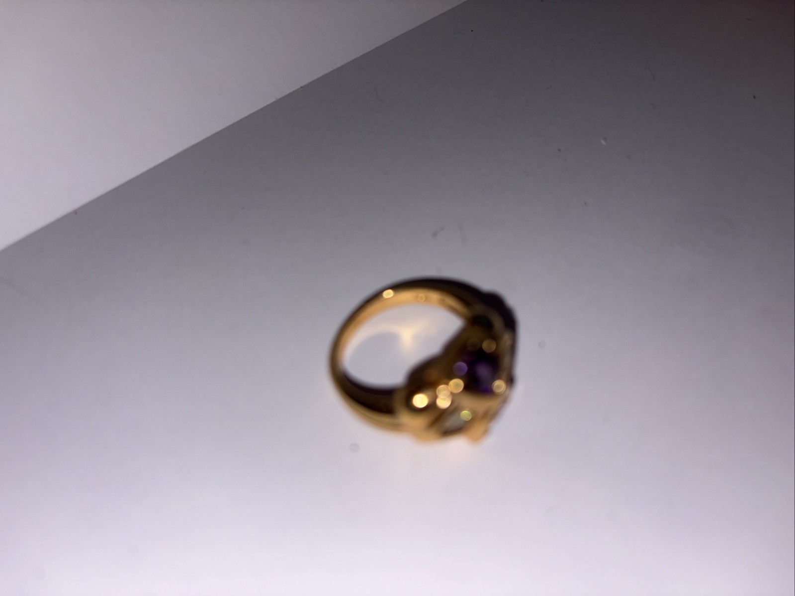 Purple Amethyst & Green Stone Ring Gold Plated Sterling Silver 925 Size 7