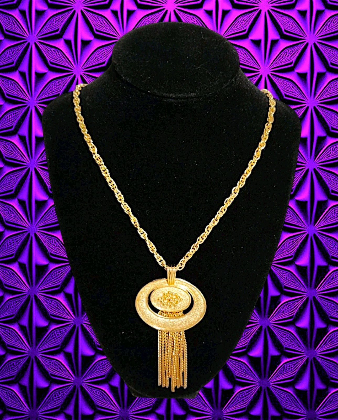 Avon Vintage Tassel Pendant Necklace Multi-Chain Fringe Brushed Gold 1980s