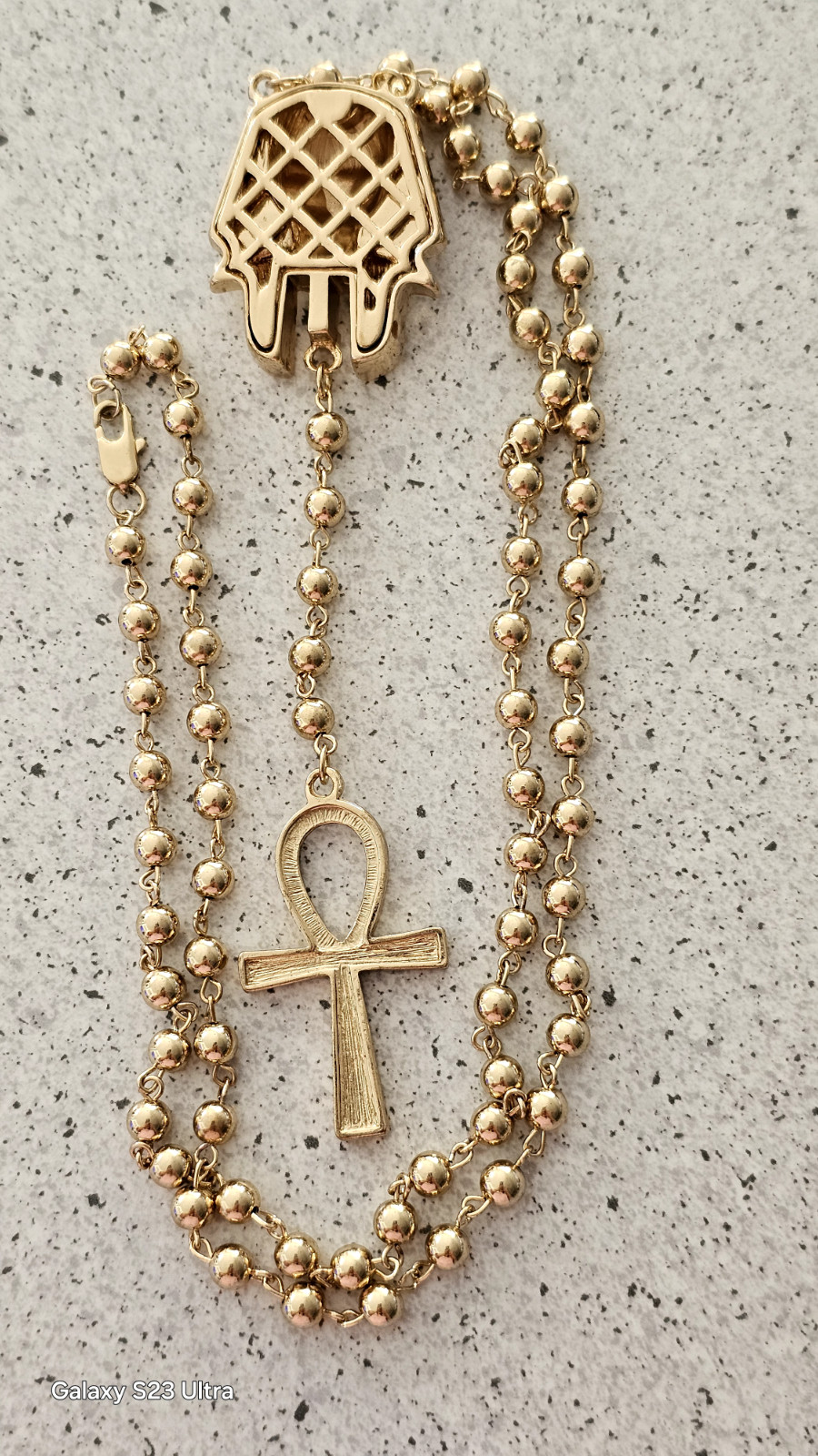 EGYPTIAN PHARAOH King Tut ankh cross21” bead rosary hip hop necklace. NWOT