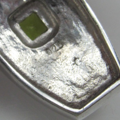 Vtg Sterling Silver Mother of Pearl Inlay Pendant Green Stone Glass? Peridot?