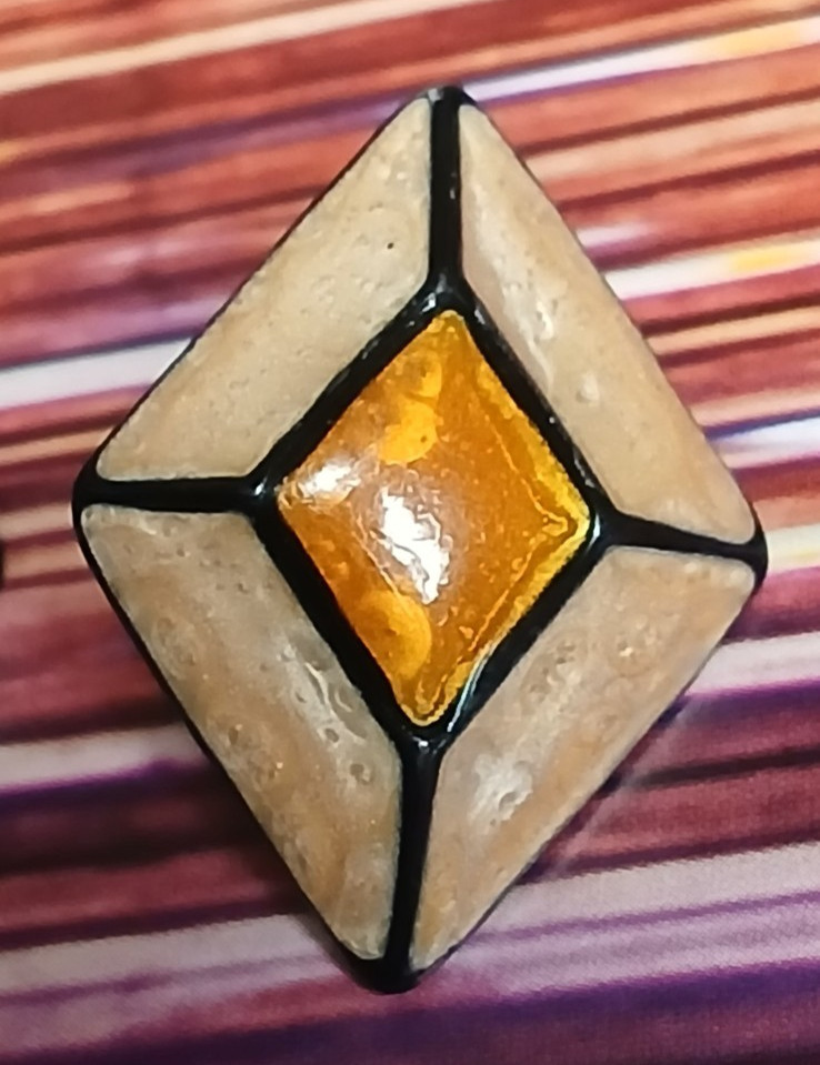 Geometric Diamond Shaped Enamel Earrings in Amber and Cream Stain Glass Effect