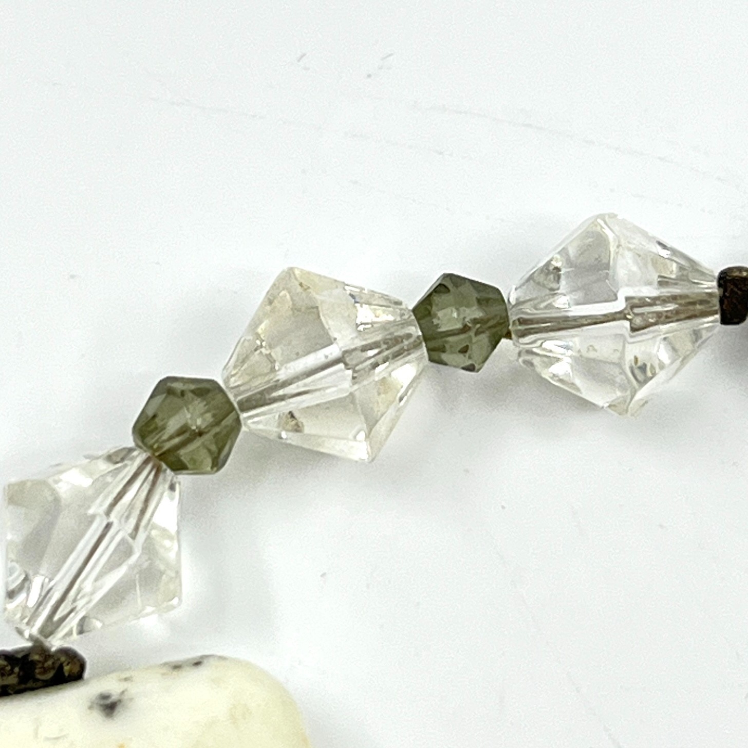 Vintage Boho Cream Square Stone & Crystal Toggle Bracelet – Earthy Neutral Style