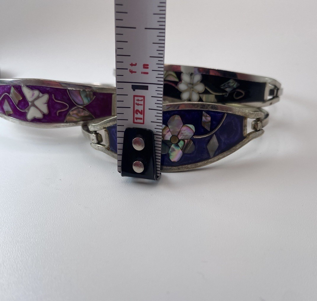 Pick (1)Mexico Silver Abalone Inlay Tension Cuff Bracelet-Black,Purple, or Pink