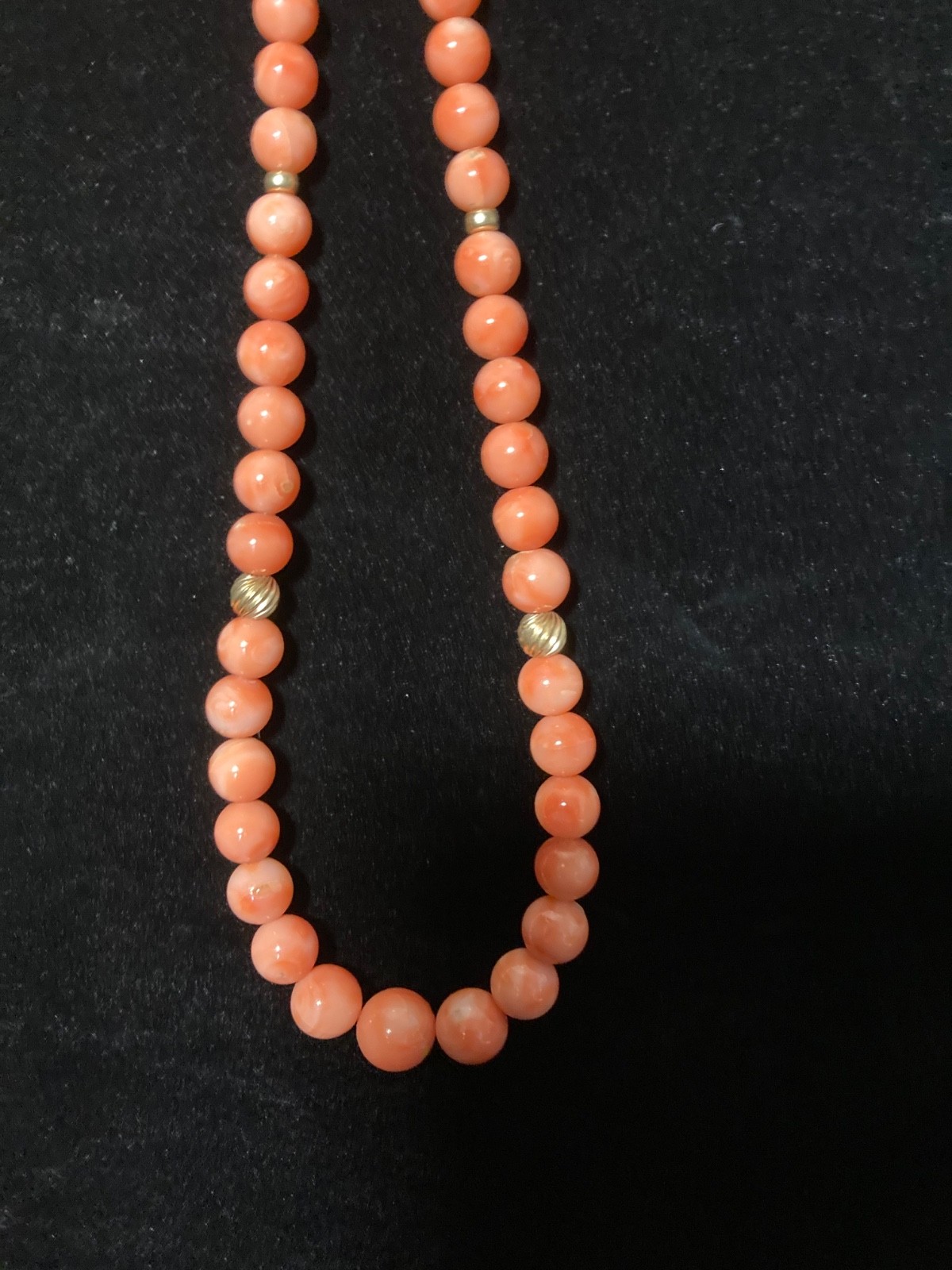 Graduated Salmon Colored antique CORAL lustrous Beaded Necklace HEAVY – 37 gm