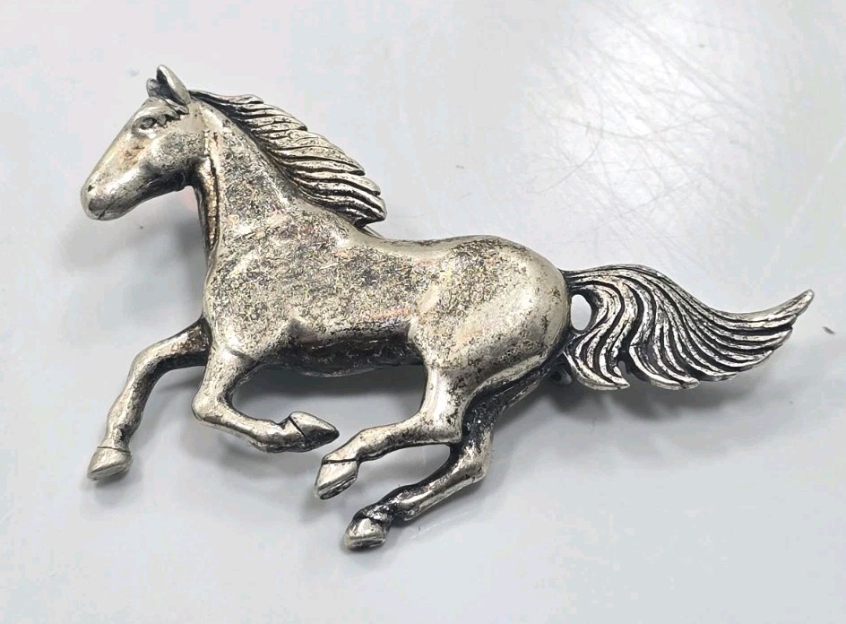 Beautiful Vintage Sterling Silver 925 Running Horse Ladies Pin Brooch