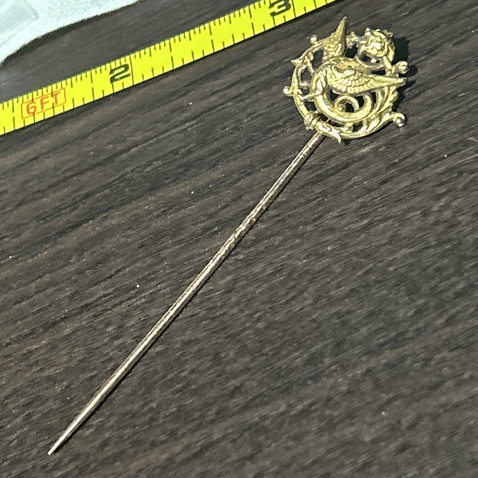 c1900s Stick Hat Lapel Pin Dragon Serpent Chimera Gold Fill French Stamp