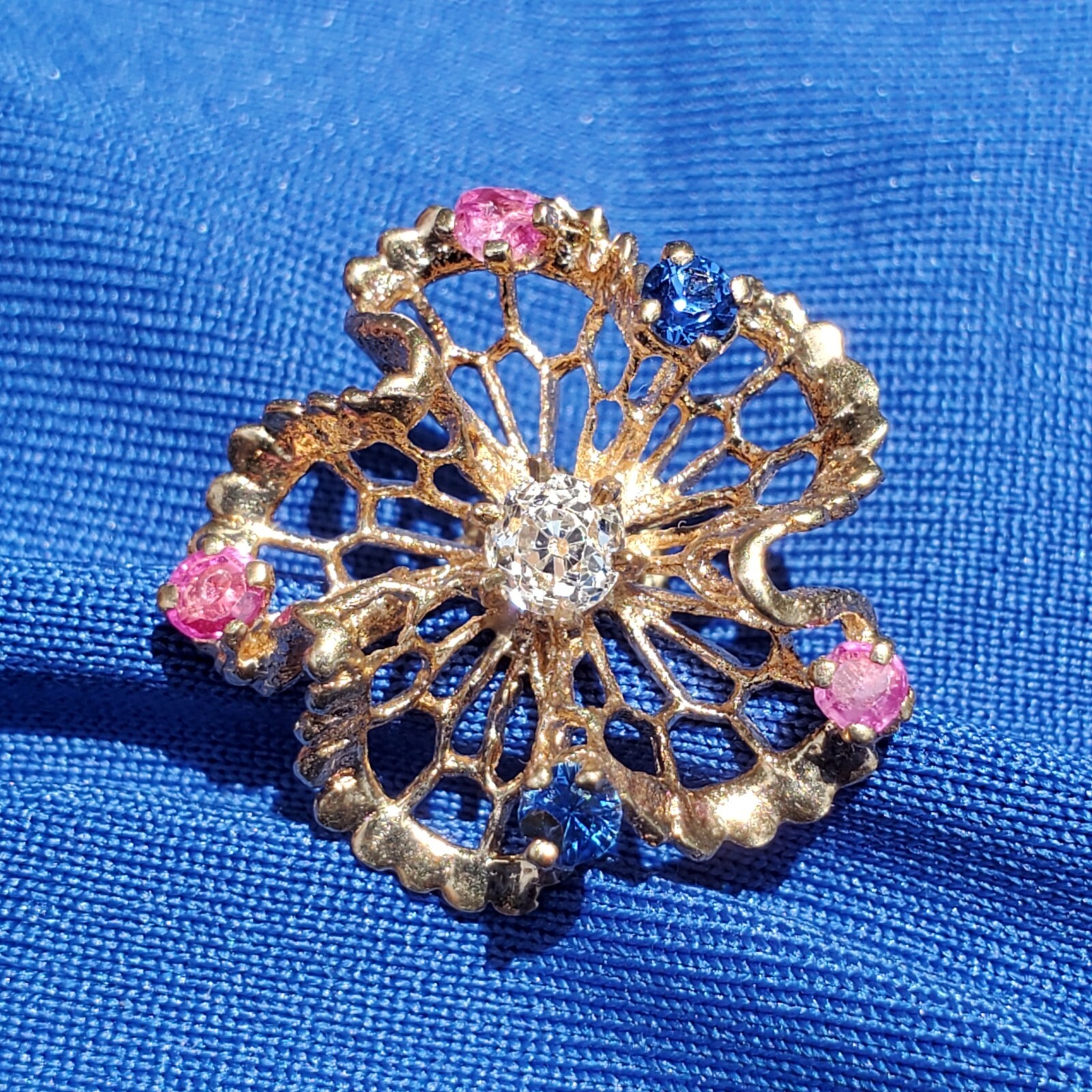 Original EARTH MINED DIAMOND Sapphire Ruby Deco Earrings Vintage SOLID 14K GOLD