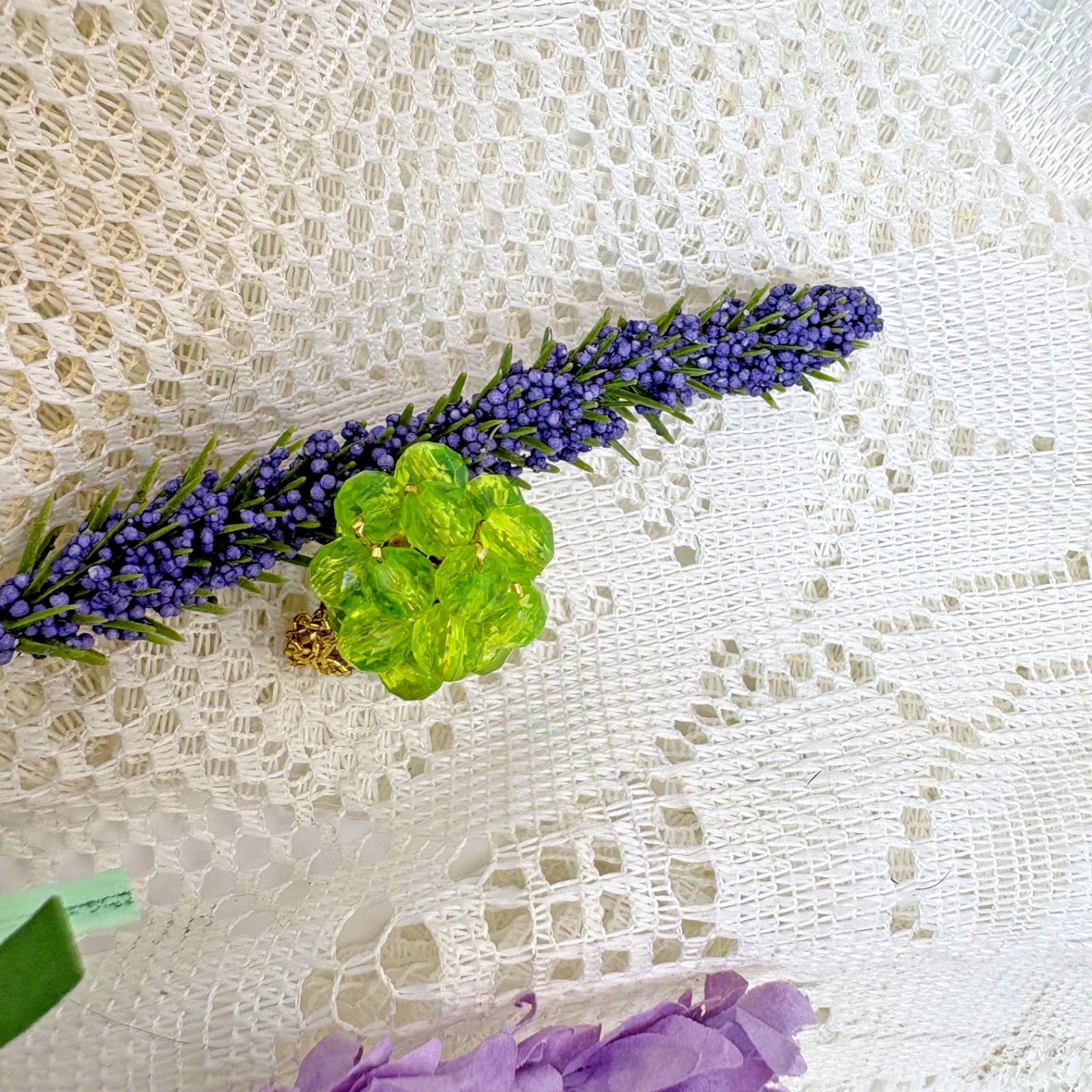 VTG Gold Stretch Band Ring, Green Beads, Neon Rhinestones, Comfy Bling, Disco