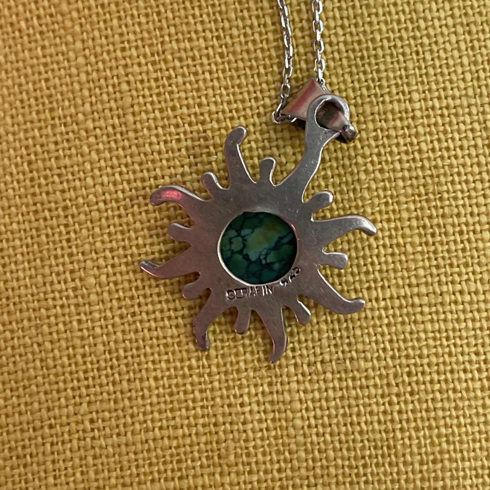 VINTAGE 1940S SERAFIN MOCTEZUMA 980 SILVER MEXICAN pendant sun with chain