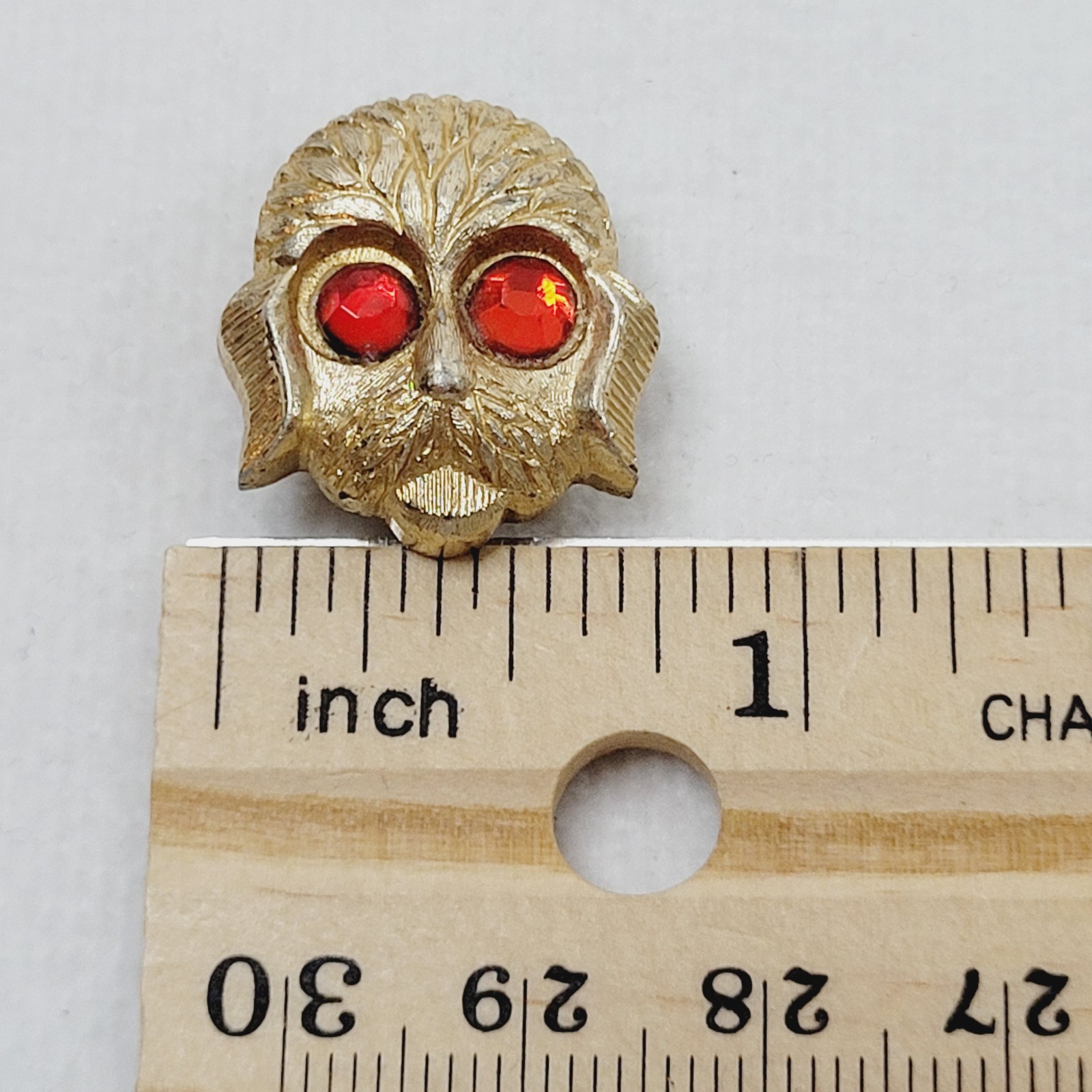 Vintage Gold Tone Puppy Dog Brooch Pin Red Rhinestone Eyes About 1″