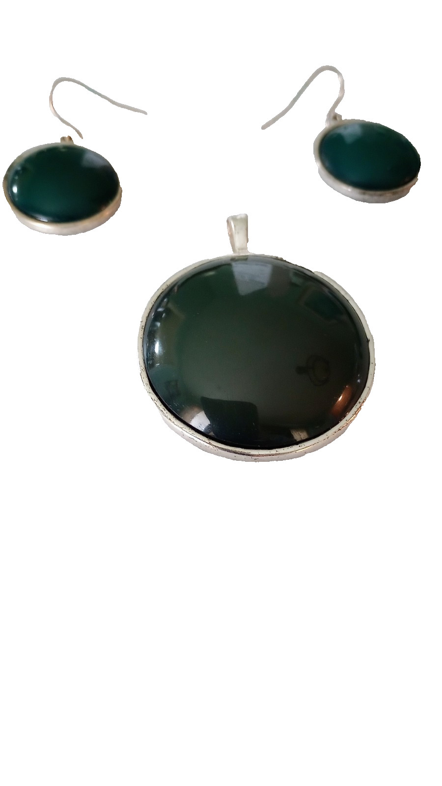 Vintage Dark Green Round 1 1/2 In D Pendant 1 In D Earrings Set Elegant Classic