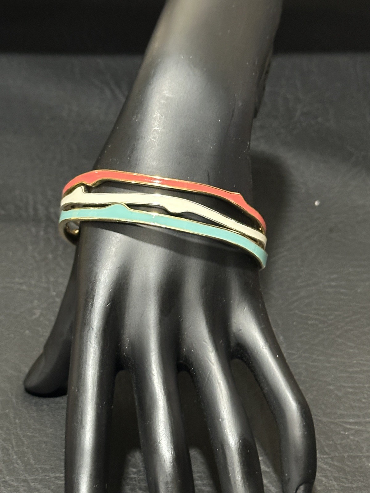Stella & Dot Enamel BangleSet of 3 Bracelet Gold Tone Blue White Pink