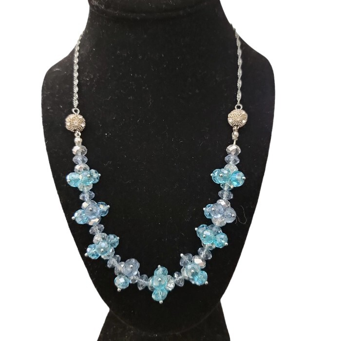 Vtg NY Chunky Clusters Blue Rhinestone Necklace 2 Studded Spheres Sparkly Glass