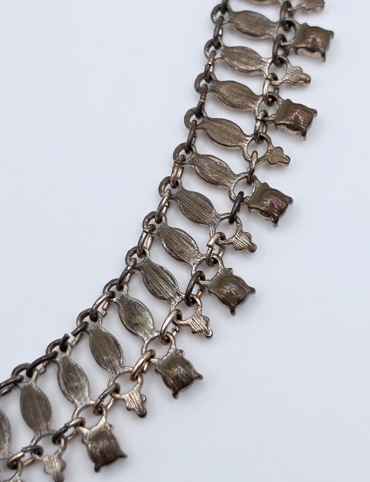 Vintage Copper Rhinestone Choker Fringe Statement Necklace