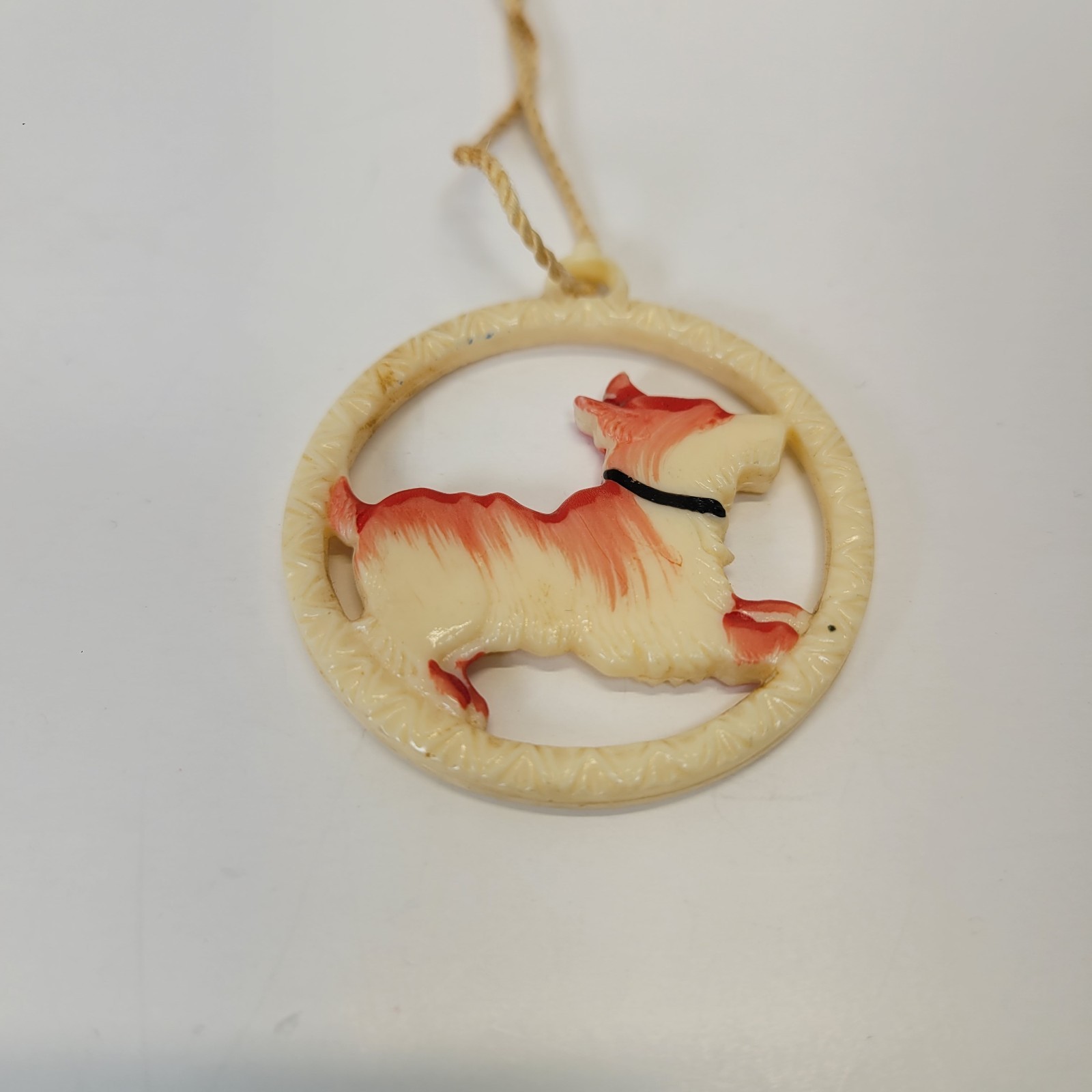 VTG Art Deco Painted Scottie Dog Necklace/Keychain Charm Early Plastic/Celluloid