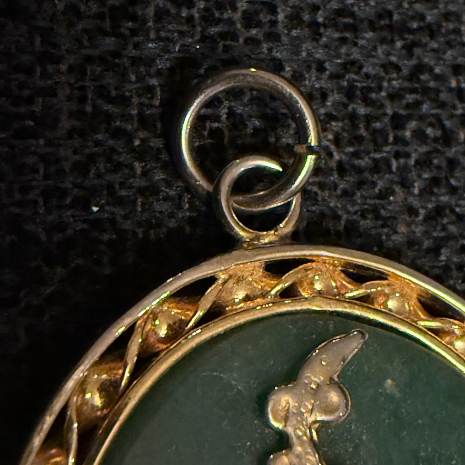 VTG Chinese Jade Pendant Opal Ruby Sapphire Emerald Bird Gold Tone Reversible Fu