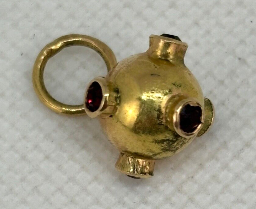 Vtg 18K GOLD Red Ruby Gemstone SPUTNIK Necklace PENDANT Bracelet CHARM