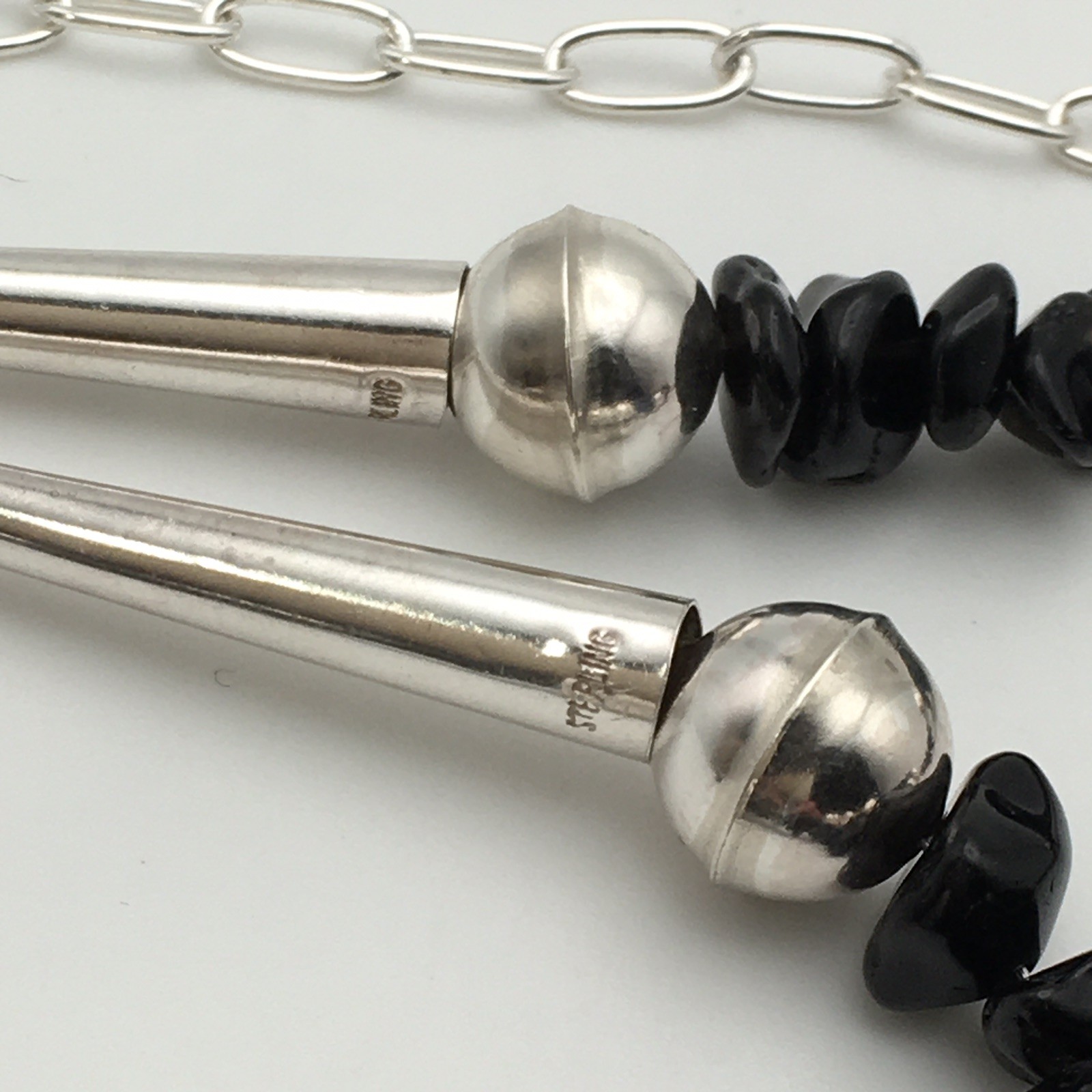Silver Schark Handmade Sterling Silver & Black Obsidian Necklace 24-30″ 44g #30