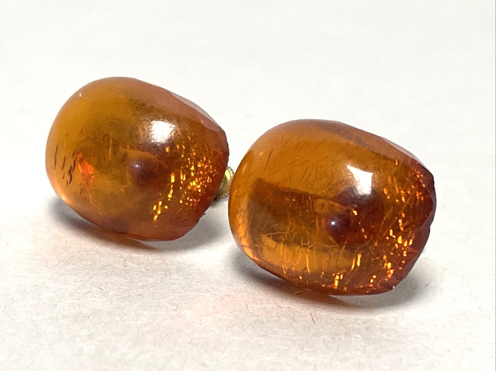 Vintage Signed Gold Filled Baltic Amber Screw Back Earrings Honey Brown 5.23g