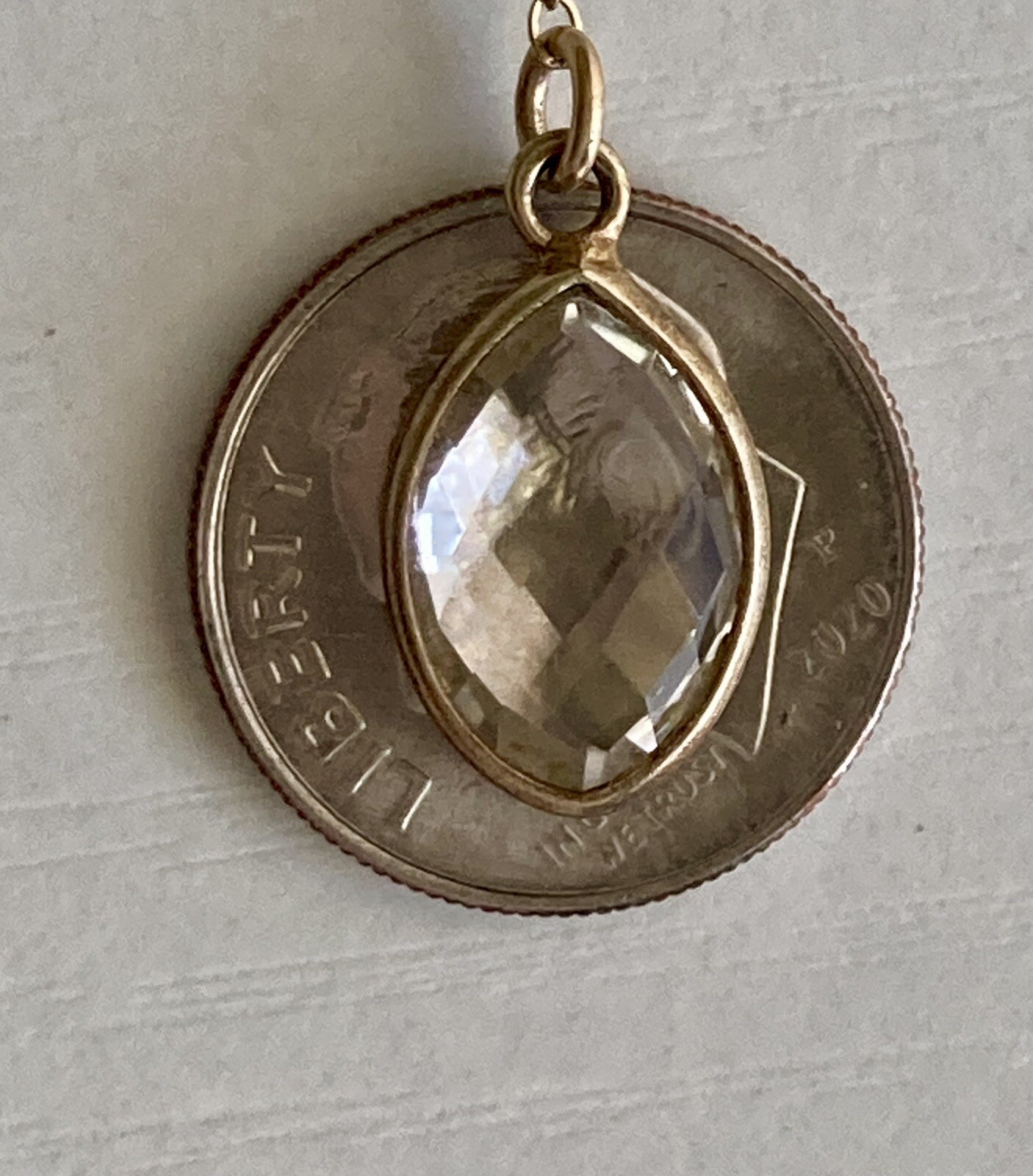 14k Yellow Gold Filled Quartz Pendant Chain Necklace Y Drop 15in plus 4in Drop