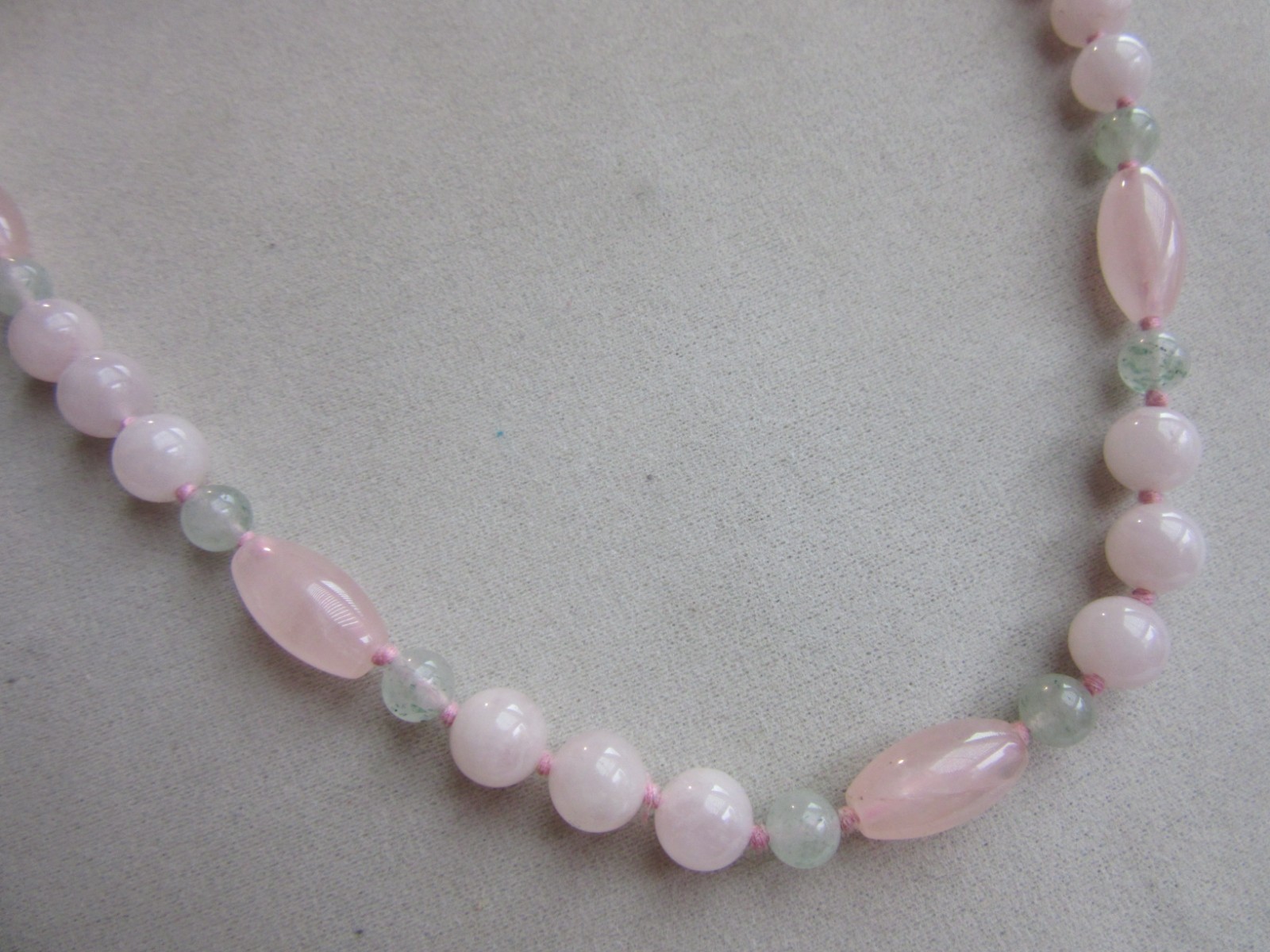 Pink and green quartz beaded long necklace -29″ long