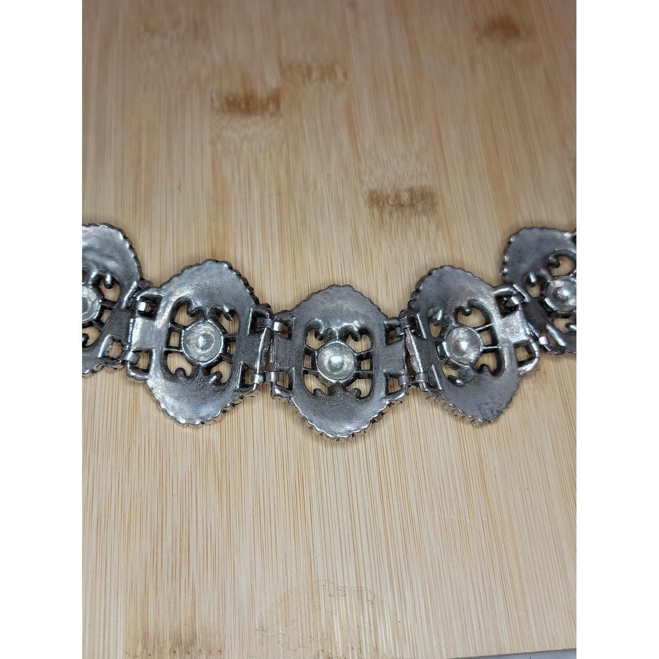 Vintage Art Deco Silver Tone Panel Bracelet Heavy Pot Metal Gothic Statement