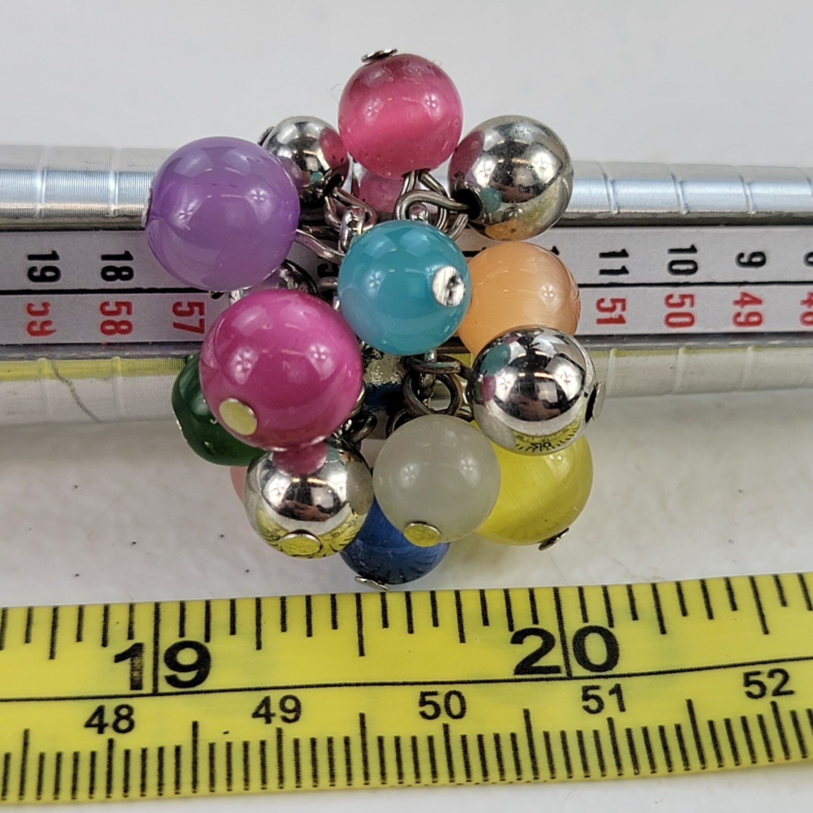 Vintage Multicolor Glass And Metal Cluster Charm Ring Size 7 Silver-Tone