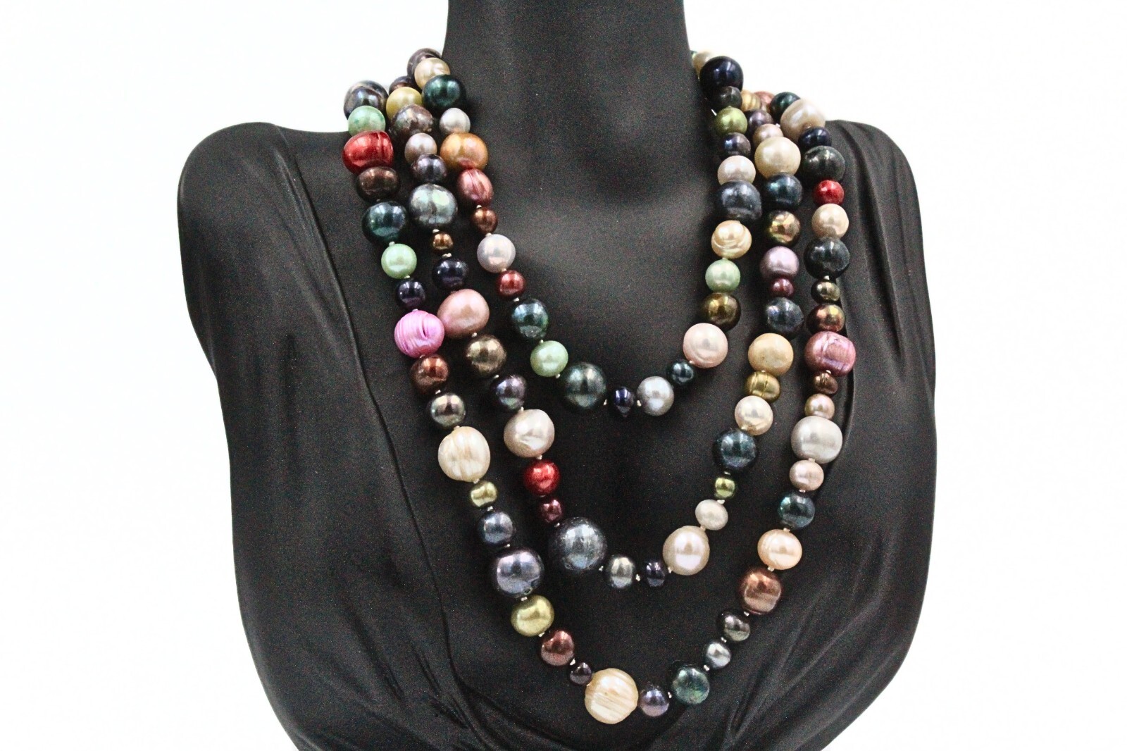 Charming Multi Color Dyed Freshwater Pearl 7-12mm Gray Green White HSN Necklace