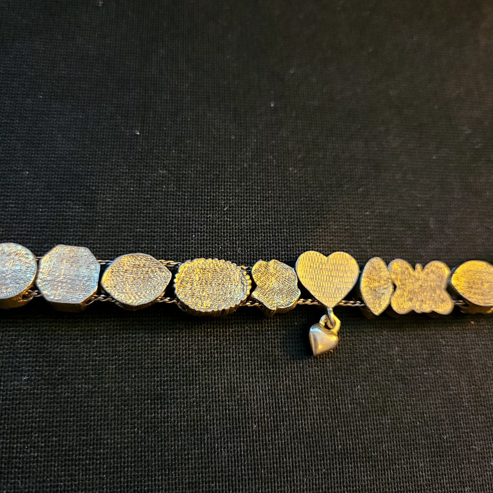 Vintage Victorian Gold Tone Slide Bracelet (14) Charms Mom Cameo Butterfly Heart