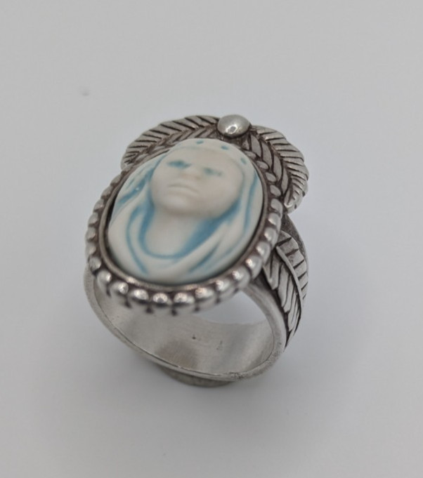Rare Vintage Silver Carolyn Pollack Southwestern Ring- Size 8/9- Cameo- Blue