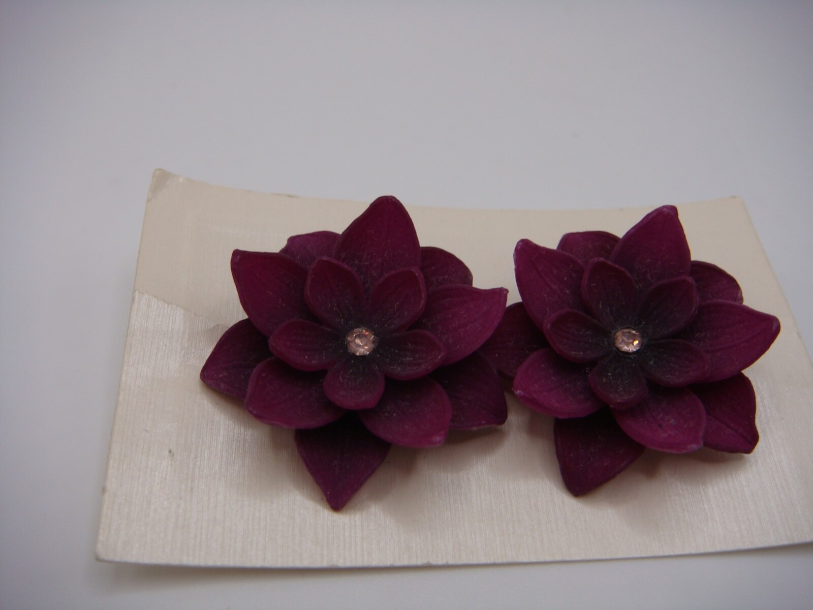 VINTAGE GES GESCH PURPLE CELLULOID THREE TIER FLOWER EARRINGS ESTATE WEST GERMAN