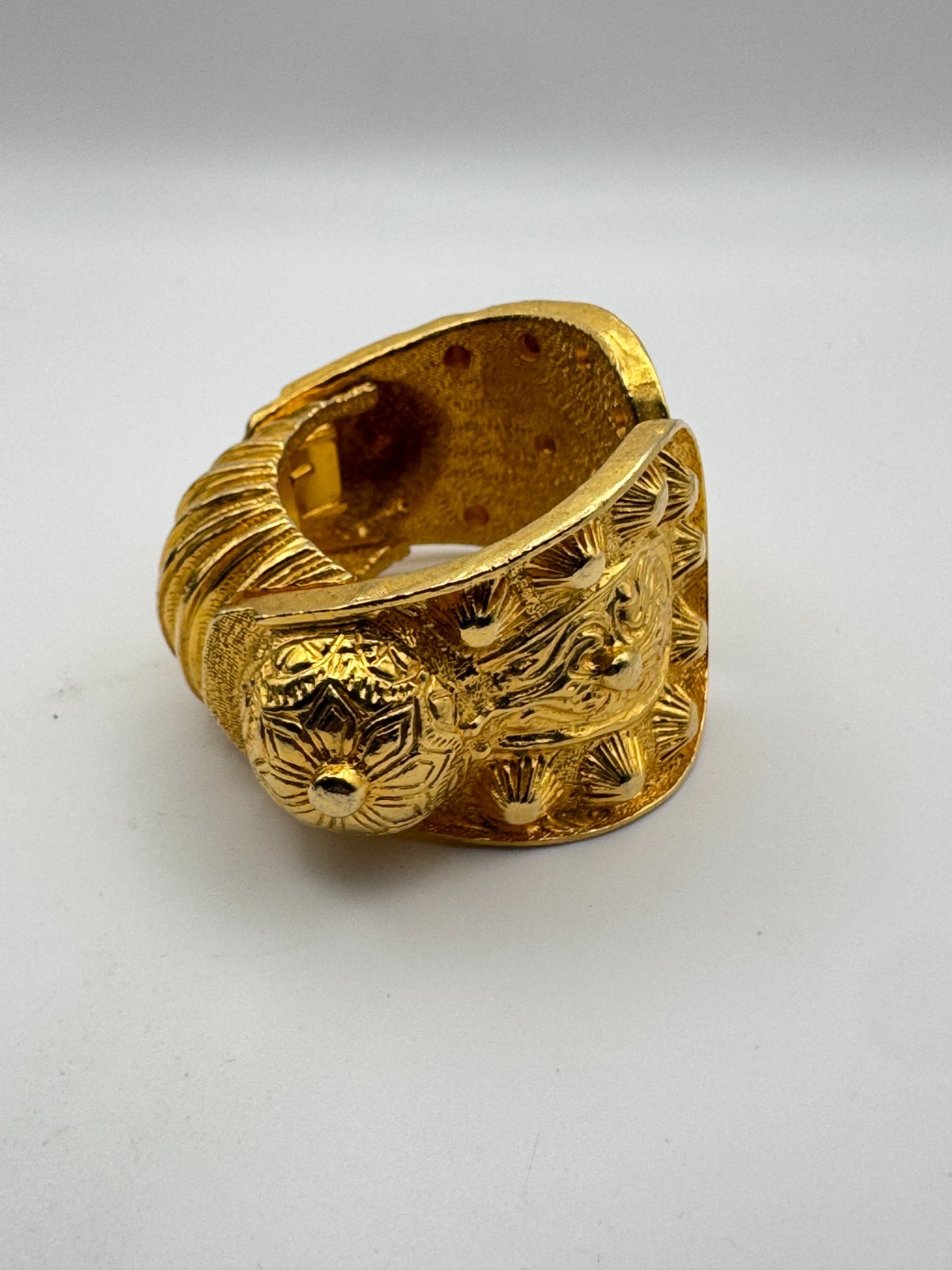 Vintage Kenneth Lane Clamper 1960s Etruscan Bracelet Gold Plated Heavy Cuff KJL