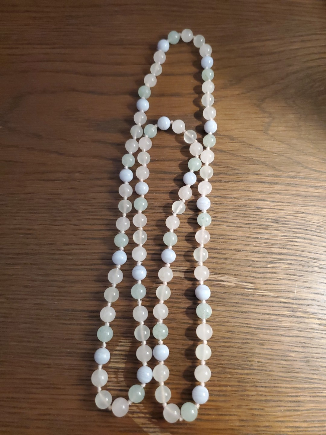 Vintage Multi Color Pastel Quartz Round Bead Long 33” Knotted Necklace