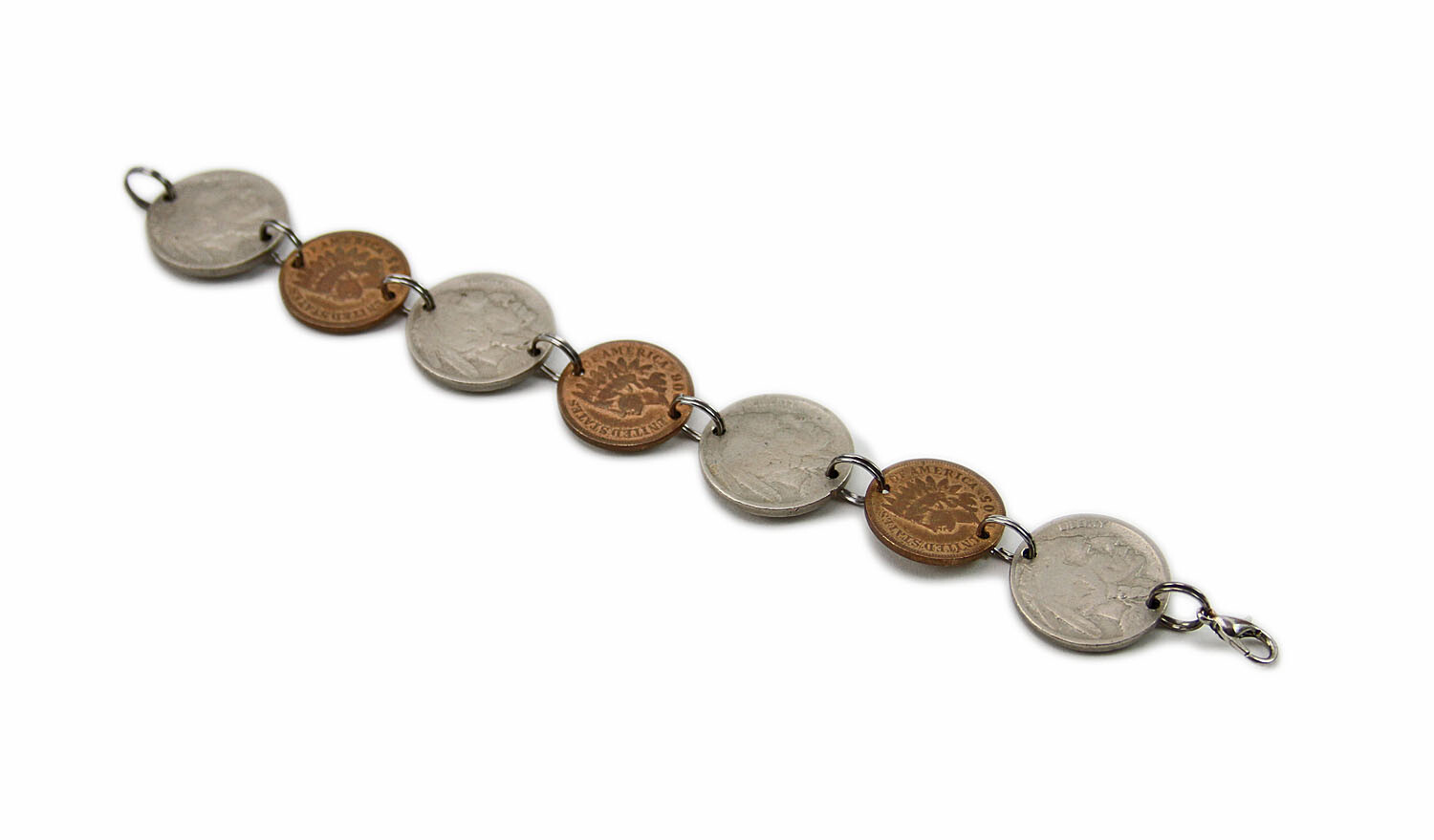 Vintage Antique 6.5″ Indian Head Penny, Buffalo Nickel Coin Jewelry Bracelet