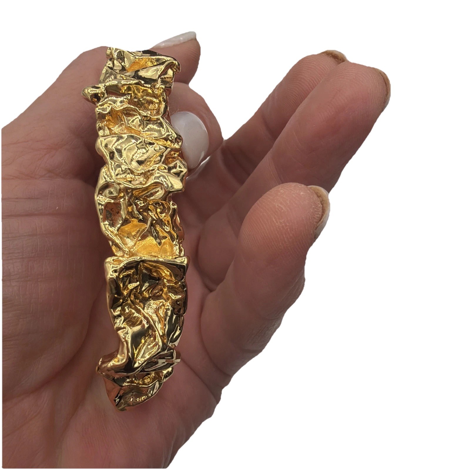 24K Gold Plated Sculptural Bracelet – Textured Molten Metal Design