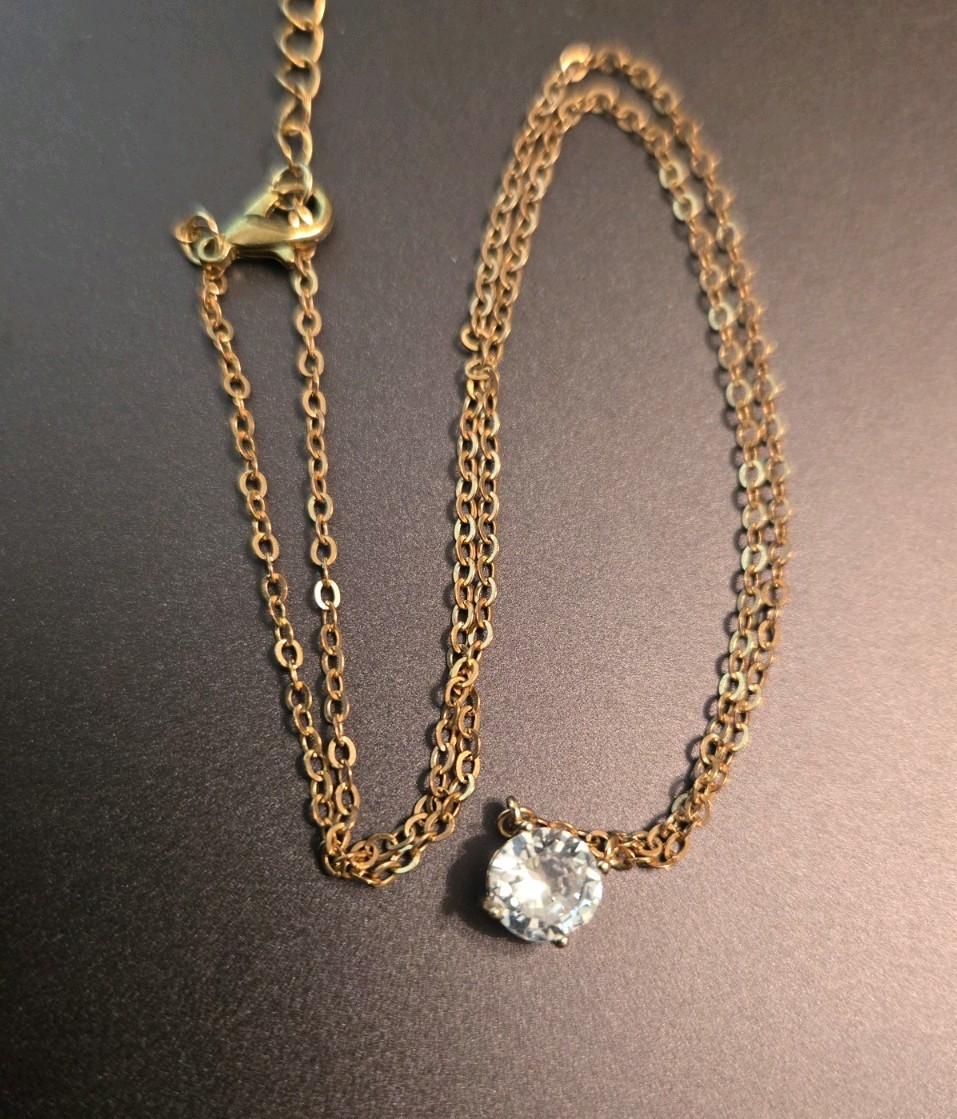 Vintage Goldtone CZ Solitaire Necklace