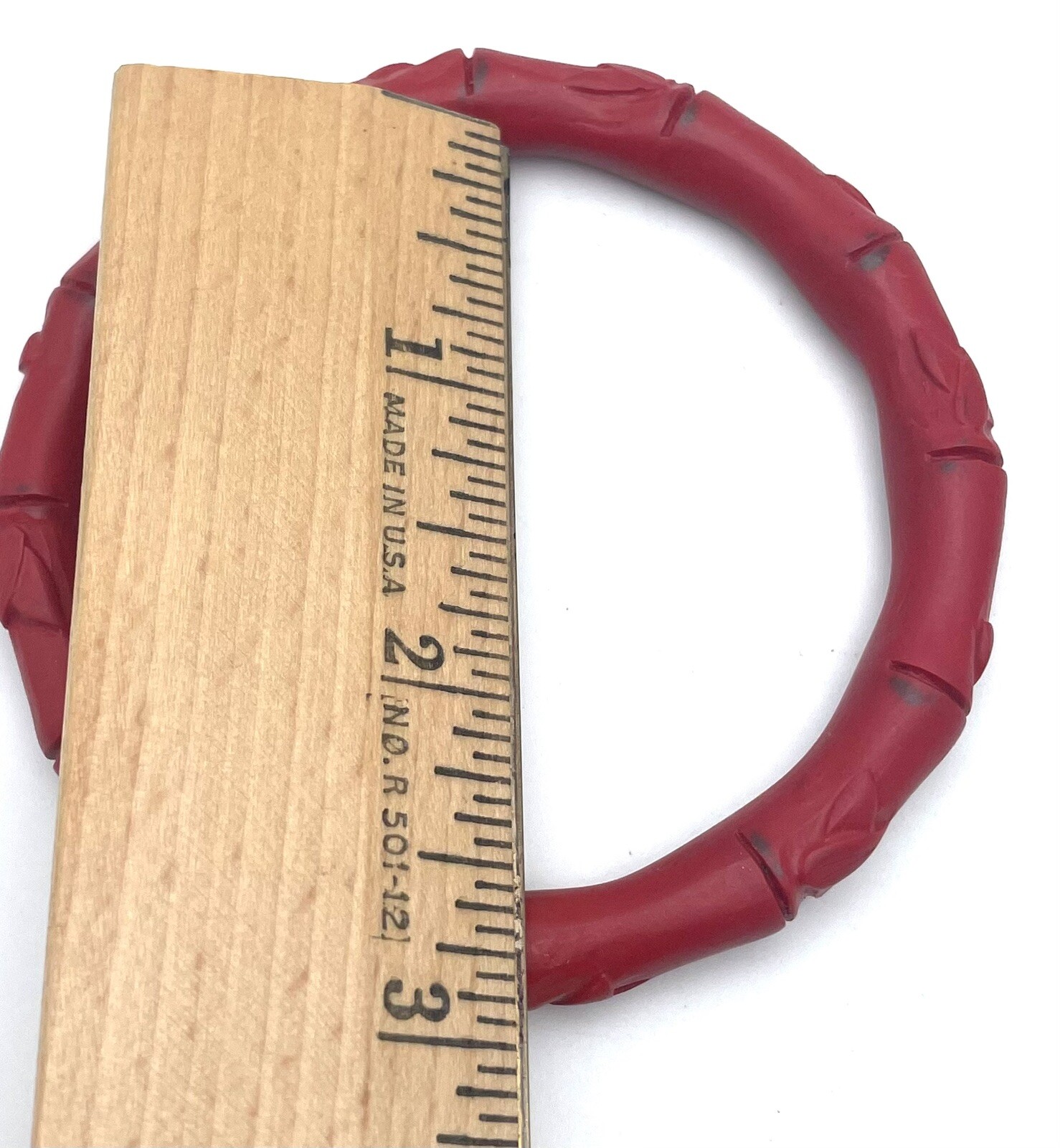 Cinnabar Red Color Carved Bamboo Shape Bangle Bracelet 8”