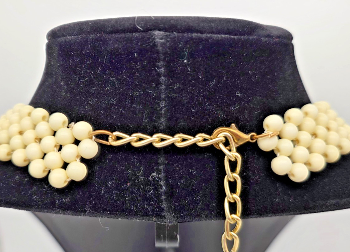 Vintage Style Cream Beaded Statement Bib Necklace | Tiered Choker | Boho Wedding