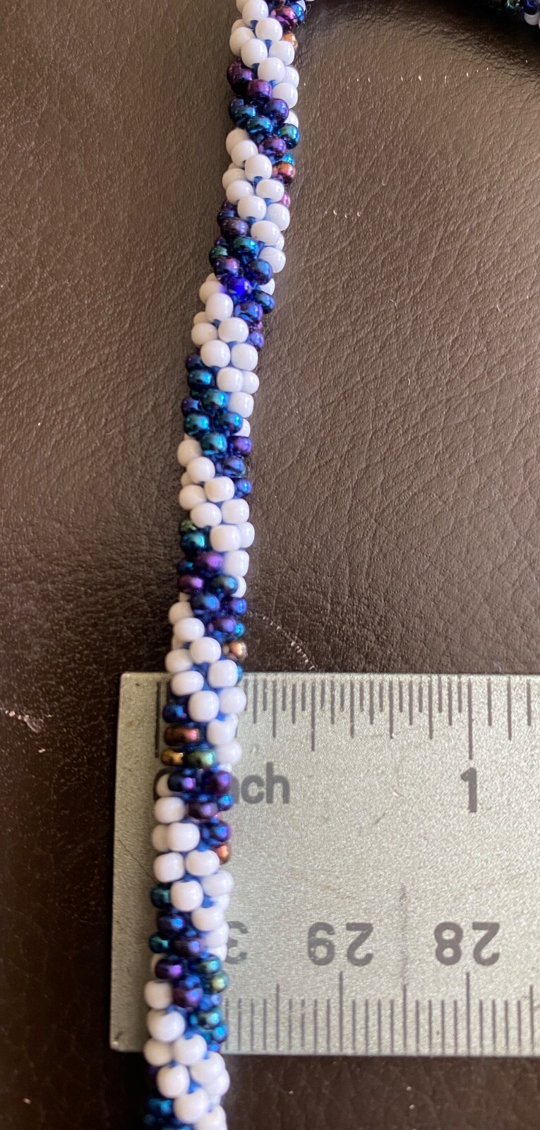 Vintage White & Iridescent Blue Purple Green Small Beads Strand Necklace 10.25″