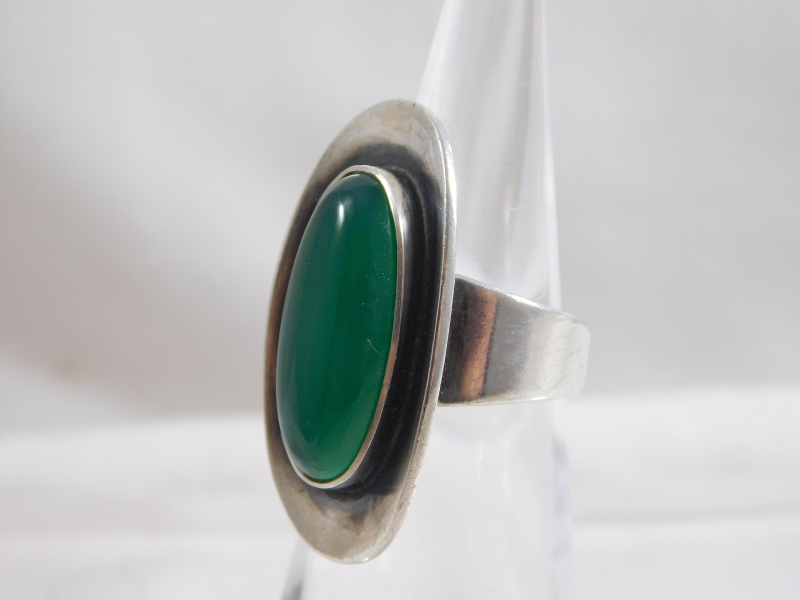 Niels Eric N.E. From Denmark Modernist Chrysoprase Sterling Silver Ring sz 4