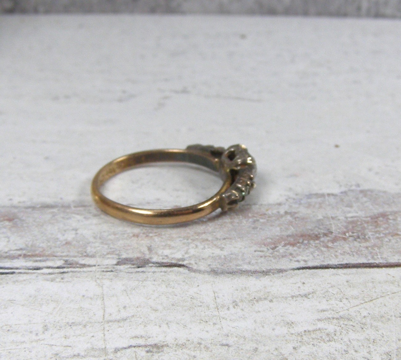 Vintage Uncas 12K Gold Filled Sterling 5.75 Clear Paste Stone Ring Engagement