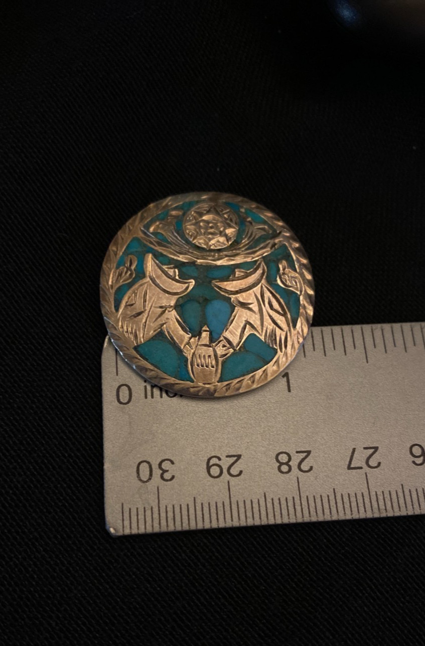 Vintage Mexico Sterling Silver & Inlaid Turquoise Pendant / Brooch Hand Made